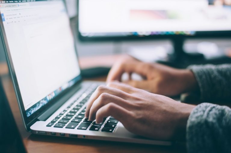 Working online on a laptop
